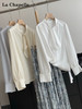 天猫同步【通勤/垂顺/优雅】拉夏贝尔/La Chapelle设计感气质显瘦宽松上衣法式绑带捏褶垂感长袖衬衫 商品缩略图3