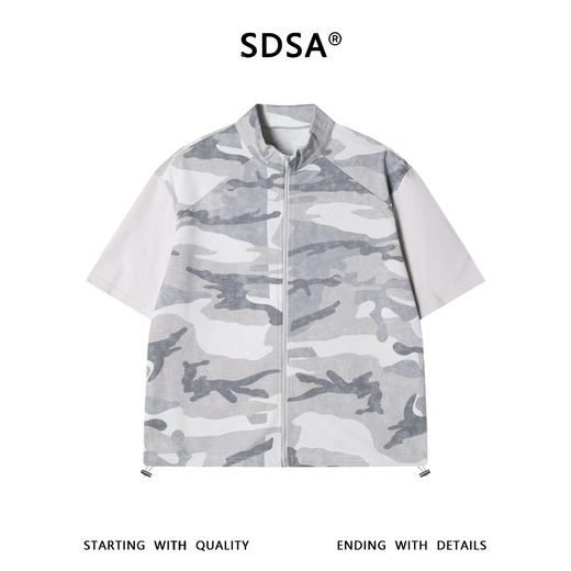 26015SDSA男装2026新款高贵轻奢美式拼接迷彩拉链立领短袖T恤百搭时尚 商品图4