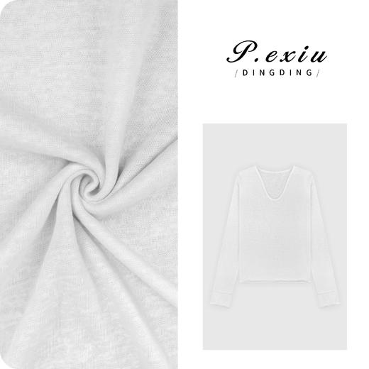 03-4潘依绣丁丁宠粉简约轻薄肌理感提花V领长袖T恤 W-63380 商品图0