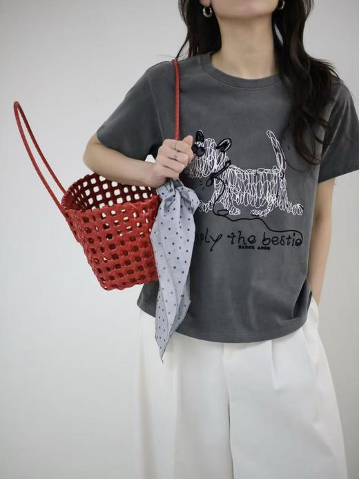 老米优品🎈5-7天！韩代同款《线条小狗短款tee》优质砂洗纯棉🍃品质nice~！小个子友好。袖口无蕾丝版。T260322A 商品图2