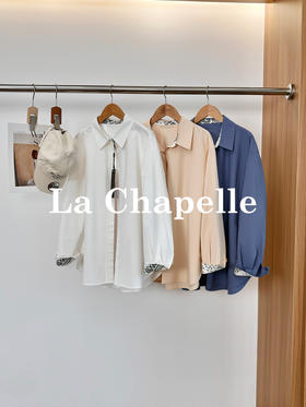 专柜实拍【极简通勤！】拉夏贝尔/La Chapelle翻领衣领内里腰果花小众拼接设计纯棉衬衣百搭时髦上衣