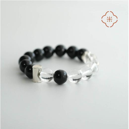 米马饰物 泰银宝相花黑曜石白水晶手串 金水相涵 人从众适配 商品图4