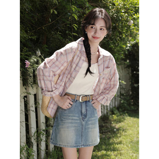 鹿向南「穗影摇晴」蓝色半身裙女夏季新款时尚百搭小众A字短裙子 商品图4