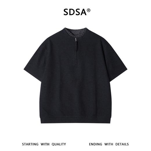 26602SDSA男装2026新款高贵轻奢韩系拼接半拉链立领短袖T恤百搭上衣潮 商品图1