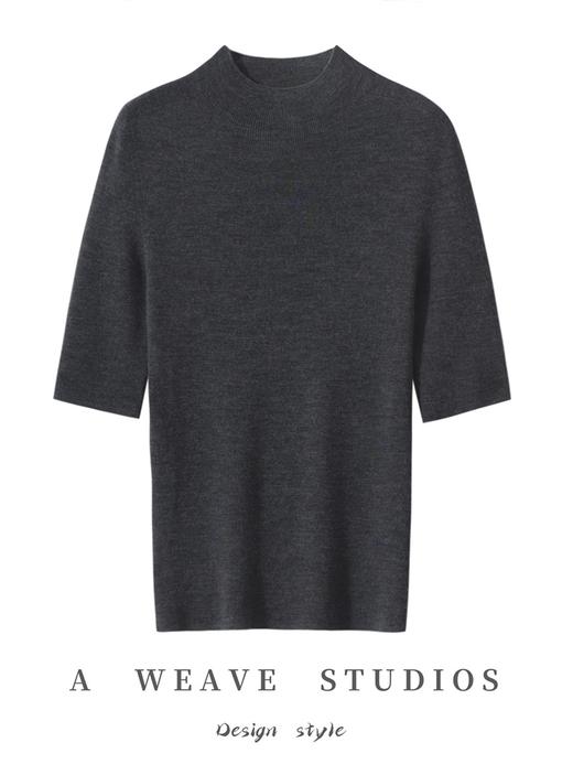 简而不约~100%精纺羊毛120支精纺扬子纱半高领五分袖短袖 商品图4