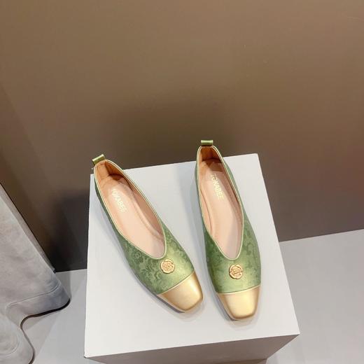 【高定年代】秋季新款新中式鞋子女浅口软底豆豆鞋低跟时尚方头拼接单鞋 商品图0