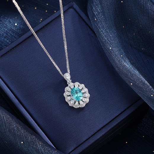 子佩集【景明嘉遇】银S925套链【PYP2042-XF】项链培育宝石帕拉伊巴蓝碧玺2601 商品图0