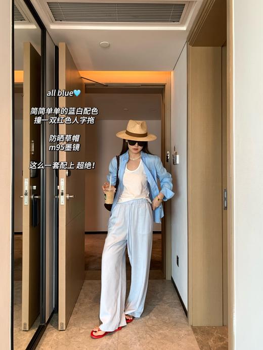 ck云水蓝色棉麻直筒裤 商品图13