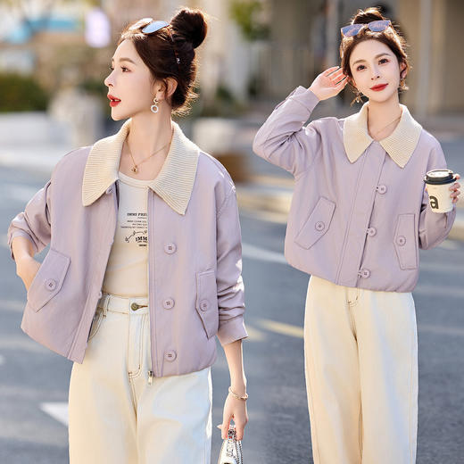 简约风超软蛋白皮皮衣春季新款短款可拆卸针织领皮衣外套WAYA20 商品图2