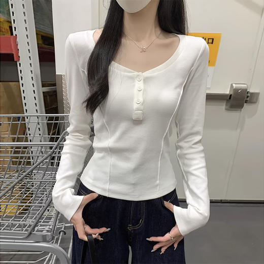 裁缝学苑AQ598新款桃心领纽扣正肩长袖T恤纸样女装收腰打底上衣样板 商品图1