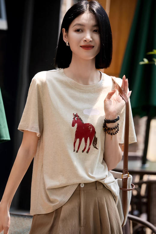 软糯云朵天马奇遇撞色印花短袖T 商品图0