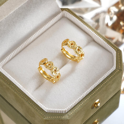 子佩集【多财多亿】银S925耳环【FYE-1462】镀金扣环圆圈五钱币2601 商品图0