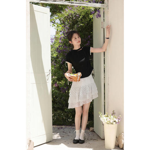 鹿向南「山野间风」夏季新款不规则黑色波点半身裙女装小个子短裙 商品图4