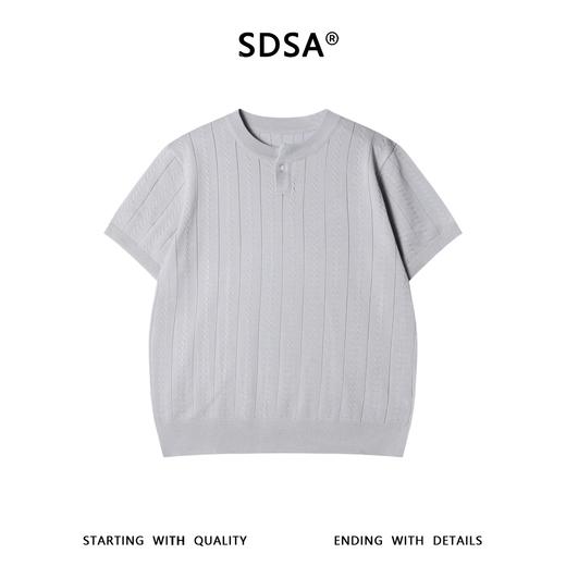266010SDSA男装2026新款高贵轻奢老钱风纯色竖纹亨利领短袖T恤百搭上衣 商品图1