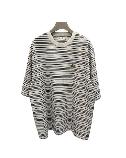 中性款条纹刺绣短袖T恤hu 商品图0