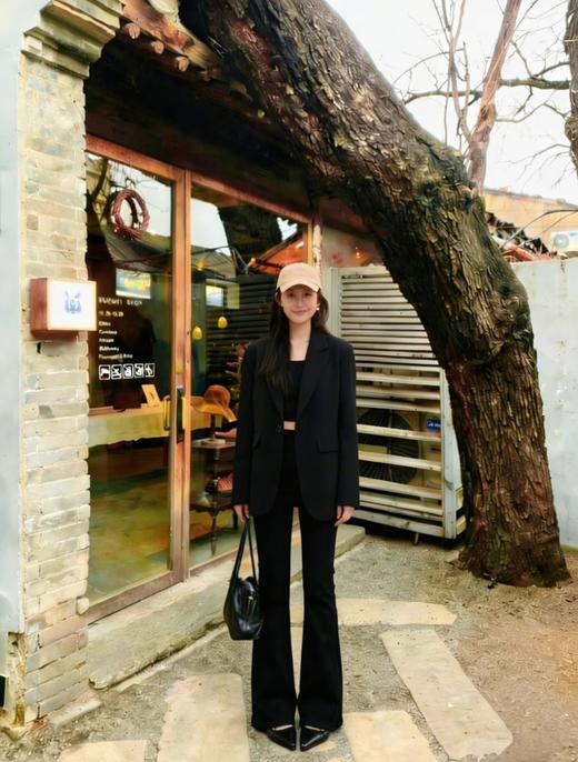 『弹弹裤』四面弹显瘦遮肉松紧腰微喇黑色长裤 商品图9