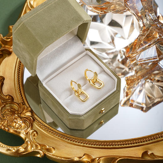 子佩集【流光曦影】银S925耳环【EL220028K】镀金扣环圆圈方块2601 商品图1