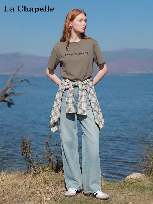 天猫同步【弹力足！高质感~】拉夏贝尔/La Chapelle两色圆领短袖T恤气质短款套头正肩法式上衣女 商品图4