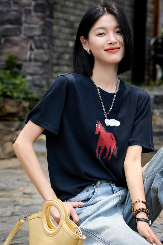 软糯云朵天马奇遇撞色印花短袖T 商品图10