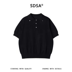SDSA男装2026新款高贵轻奢极简风纯色纽扣翻领针织短袖T恤百搭潮