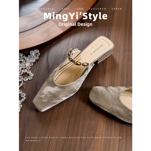 【羊皮夏季无后跟方头穆勒鞋】包头凉拖鞋女夏外穿粗跟半拖单鞋女 商品图3