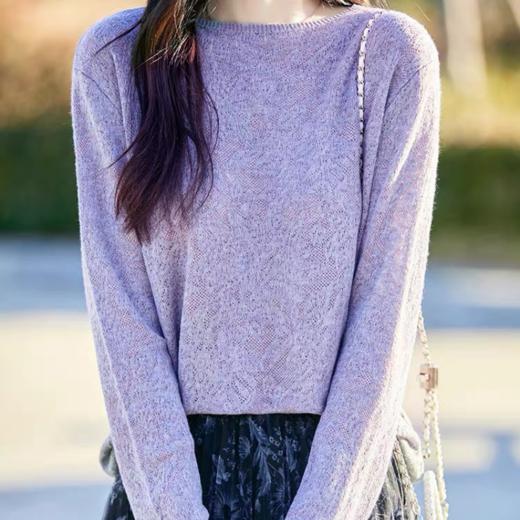 佐姿莎 松弛感亮丝提花羊毛莱混纺针织上衣  面料松软贴肤 镂空设计 透气不闷汗 精致提花 温柔高级 商品图2