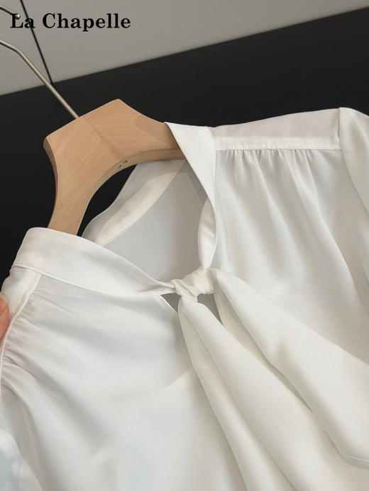 天猫同步【通勤/垂顺/优雅】拉夏贝尔/La Chapelle设计感气质显瘦宽松上衣法式绑带捏褶垂感长袖衬衫 商品图8