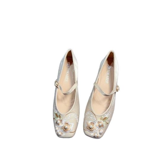 【新中式复古刺绣珍珠一字扣玛丽珍鞋】轻国风百搭配旗袍平底单鞋 商品图4