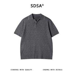 SDSA男装2026新款高贵轻奢简约波浪板竖纹翻领针织短袖T恤百搭潮