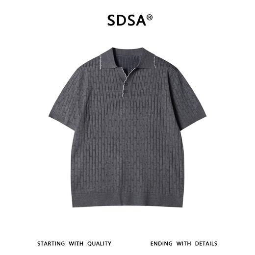 SDSA男装2026新款高贵轻奢简约波浪板竖纹翻领针织短袖T恤百搭潮 商品图0