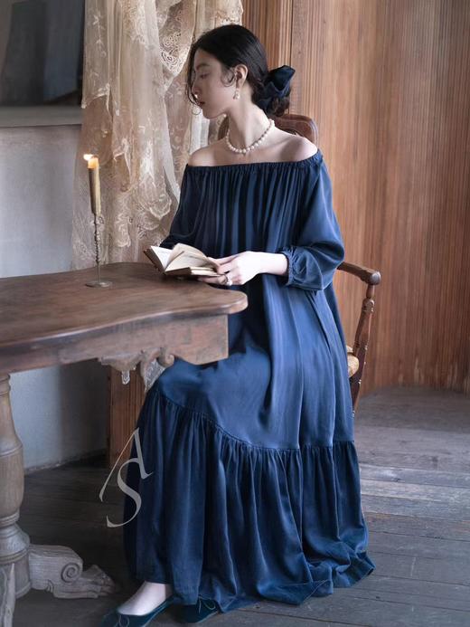 Casey Casey 26SS 宝石蓝真丝缎hiruni垂褶连衣裙 商品图1