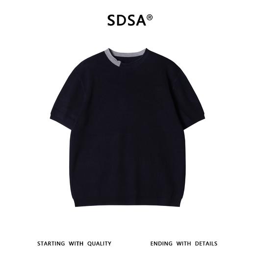 SDSA男装2026新款高贵轻奢潮牌拼色不规则领短袖T恤百搭简约上衣 商品图0