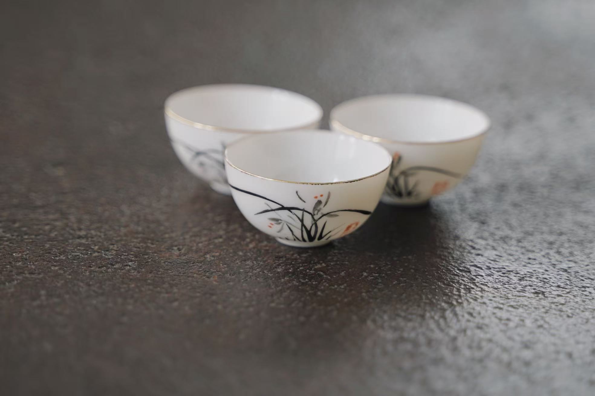 清如许严选｜80年代工夫茶兰花蛋壳杯／金鱼蛋壳杯杯 三只一组