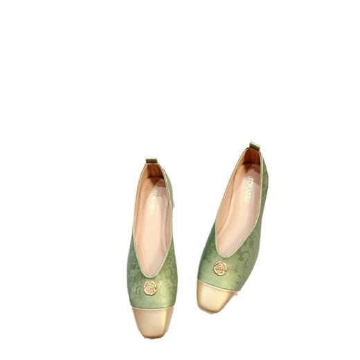 【高定年代】秋季新款新中式鞋子女浅口软底豆豆鞋低跟时尚方头拼接单鞋 商品图4