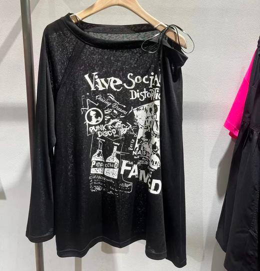 NC印图案露肩T恤60112（黑）夏季161011990321 商品图0