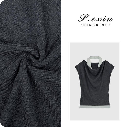 03-4潘依绣丁丁宠粉羊毛设计感挂脖假两件气质无袖上衣ZZ1037 商品图0