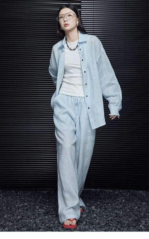 ck云水蓝色棉麻直筒裤 商品图1