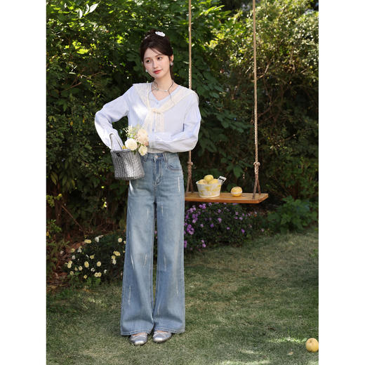 鹿向南「雾柠甜光」蓝色牛仔裤女夏季2026新款小个子高腰直筒长裤 商品图2