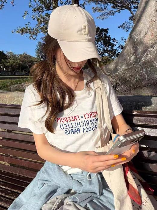 复古松弛感｜竹节棉印花字母圆领休闲短袖T恤 商品图4