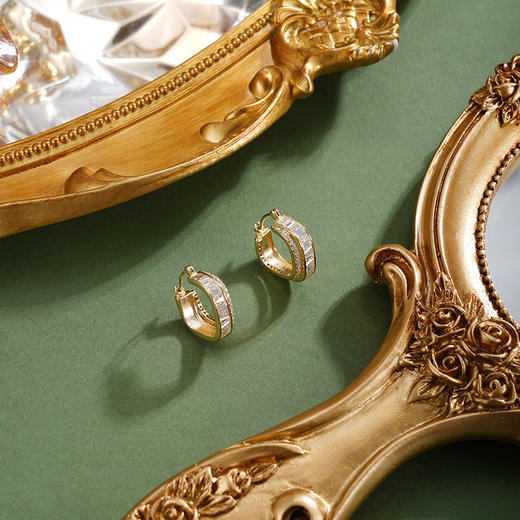 子佩集【暮光映雪】银S925耳环【EL080080K】镀金扣环圆圈方块2601 商品图1