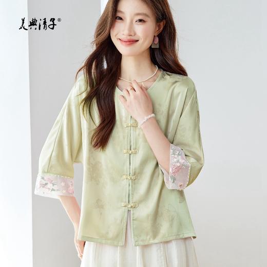 新中式缎面提花刺绣圆领七分袖单排扣盘外套 商品图2