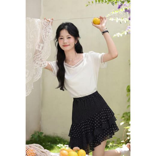 鹿向南「山野间风」夏季新款不规则黑色波点半身裙女装小个子短裙 商品图2