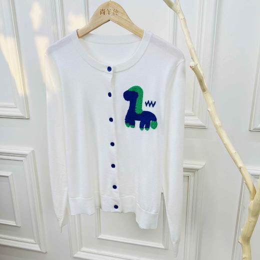 小马刺绣~丝羊毛圆领立体刺绣提花高级感撞色开衫女毛衣针织衫 商品图3