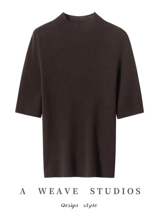 简而不约~100%精纺羊毛120支精纺扬子纱半高领五分袖短袖 商品图2