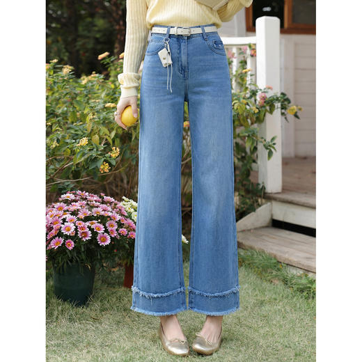 鹿向南「蓝调闲光」直筒蓝色牛仔裤女夏季新款设计感宽松阔腿裤子 商品图0