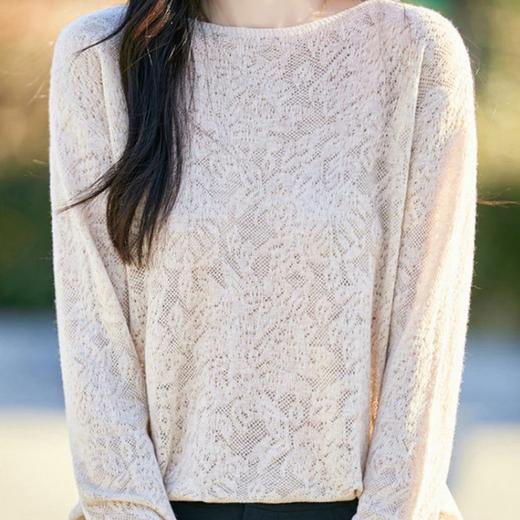 佐姿莎 松弛感亮丝提花羊毛莱混纺针织上衣  面料松软贴肤 镂空设计 透气不闷汗 精致提花 温柔高级 商品图1