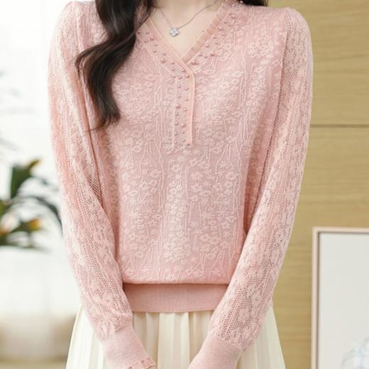 佐姿莎 蕾丝花边/提花钉珠针织衫合集  V 领设计 蕾丝花边/提花钉珠点缀 软柔滑糯 云朵般触感 温柔优雅 商品图9