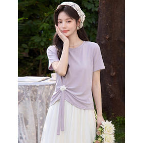 鹿向南「鸢尾来信」今年流行漂亮紫色短袖T恤女夏新款设计感上衣