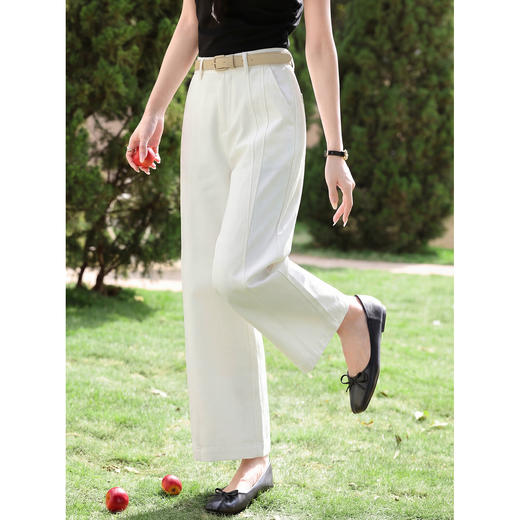 鹿向南「白野星辰」高级感白色显瘦气质牛仔裤女夏季直筒遮肉长裤 商品图1