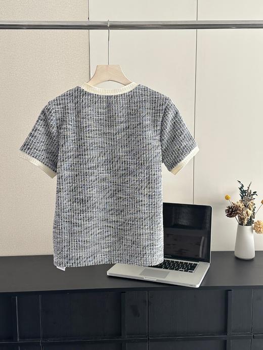 法式小香风肌理感浮雕钉珠拼色圆领短袖T恤 商品图12